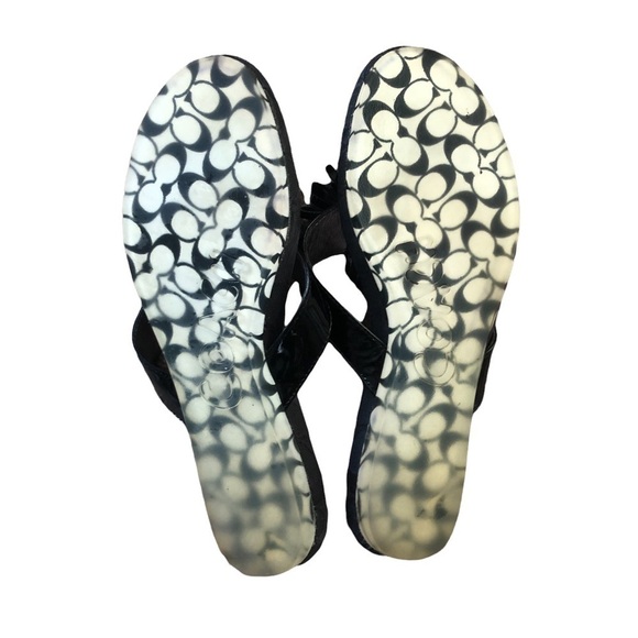 Authentic Coach Skye Thong Sandal 9B Patent Leather W/Flower Logo Black - Picture 4 of 4